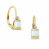 Square Opal Leverback Earrings in 10K Gold with Diamond Accents