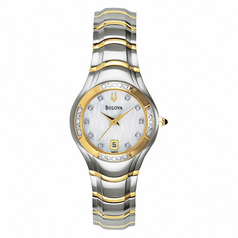 Ladies' Bulova Diamond Accent Two-Tone Watch with White Dial (Model: 98R70)