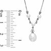 Thumbnail Image 1 of 6.5-7.0mm Pink Freshwater Cultured Pearl and Diamond Accent Drop "Y" Necklace in 10K White Gold-17"