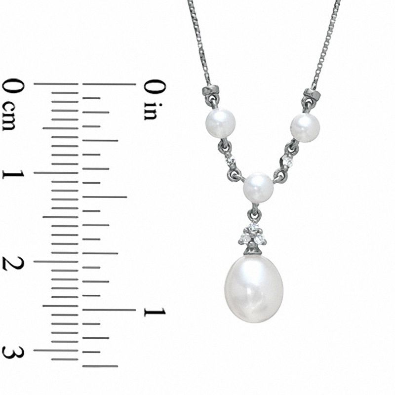 6.5-7.0mm Pink Freshwater Cultured Pearl and Diamond Accent Drop "Y" Necklace in 10K White Gold-17"