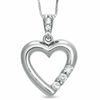 Thumbnail Image 0 of 0.23 CT. T.W. Diamond Three Stone Past Present Future Heart Pendant in 14K White Gold