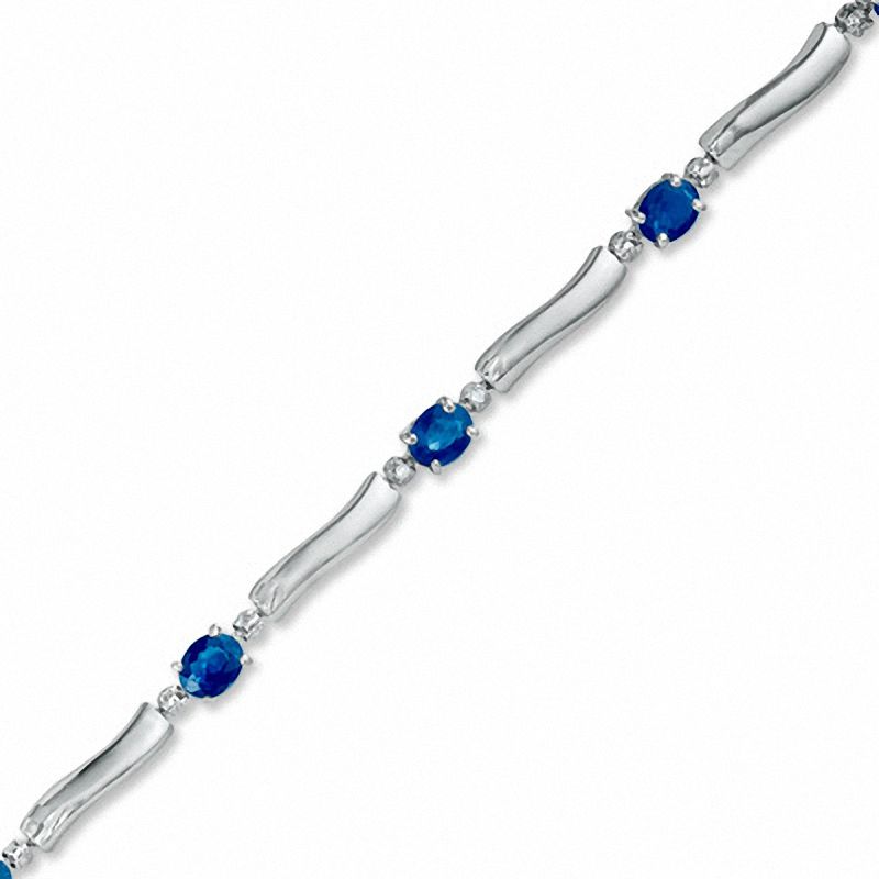Oval Sapphire and Diamond Accent Bracelet in 10K White Gold - 7.25"|Peoples Jewellers
