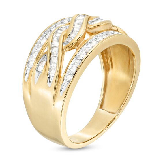 0.50 CT. T.W. Round and Baguette Diamond Swirl Band in 10K Gold