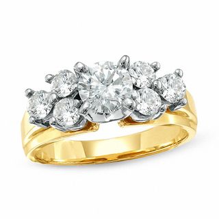 1.50 CT. T.W. Certified Diamond Cluster Engagement Ring in 14K Gold