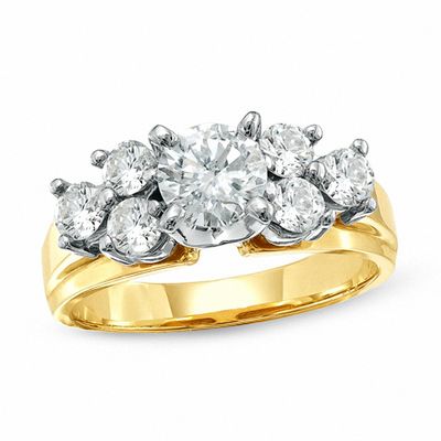 1.50 CT. T.W. Certified Diamond Cluster Engagement Ring in 14K Gold