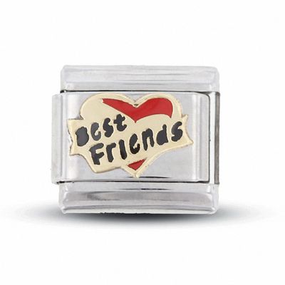 Enamel Best Friend Heart Italian Charm in Stainless Steel with 18K Gold-Tone Accents