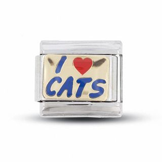 Enamel 'I Heart Cats' Italian Charm in Stainless Steel and 18K Gold-Tone Accents