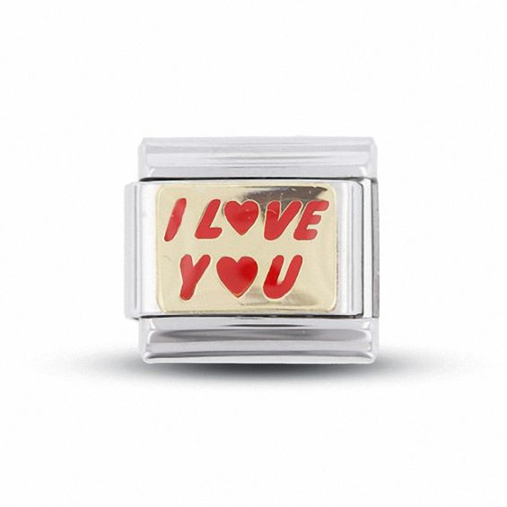 Enamel "I Love You" Italian Charm in Stainless Steel and 18K Gold-Tone Accents