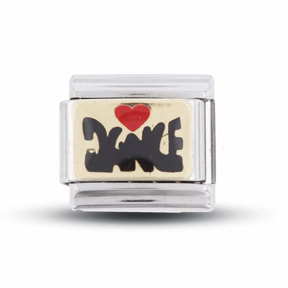 Enamel 'I Heart Dance' Italian Charm in Stainless Steel and 18K Gold-Tone Accents