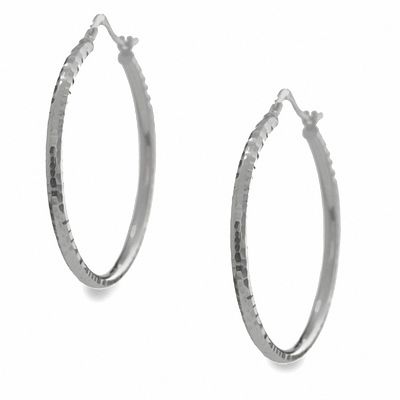 14K White Gold Tube Hoop Earrings