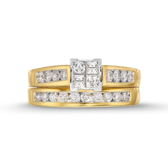 1.00 CT. T.W. Quad Square-Cut Diamond Bridal Set in 14K Gold