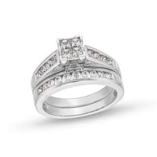 CT. T.W. Quad Princess-Cut Diamond Bridal Set in 14K White Gold