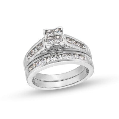 CT. T.W. Quad Princess-Cut Diamond Bridal Set in 14K White Gold