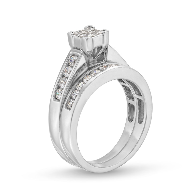 1.00 CT. T.W. Quad Princess-Cut Diamond Bridal Set in 14K White Gold ...
