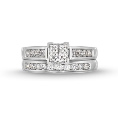 CT. T.W. Quad Princess-Cut Diamond Bridal Set in 14K White Gold