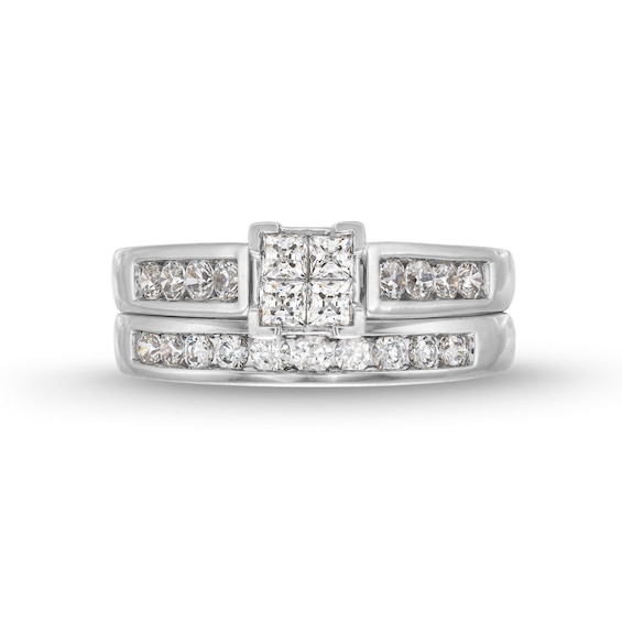 CT. T.W. Quad Princess-Cut Diamond Bridal Set in 14K White Gold