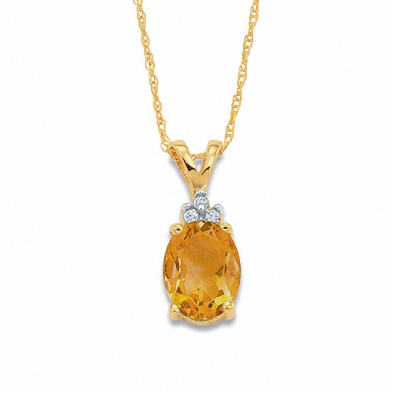 Oval Citrine Pendant in 10K Gold with Tri-Top Diamond Accents|Peoples Jewellers