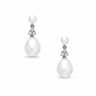 Freshwater Cultured Pearl and Diamond Accent Drop Earrings in 10K White Gold