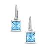 Thumbnail Image 0 of 5.0mm Princess-Cut Blue Topaz and Diamond Accent Leverback Earrings in 10K White Gold
