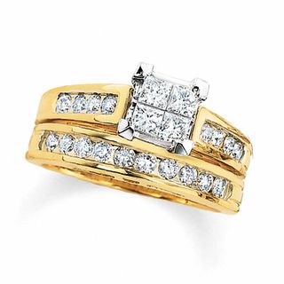 CT. T.W. Quad Square-Cut Diamond Bridal Set in 14K Gold