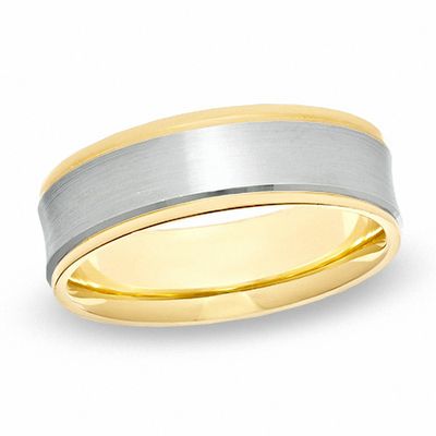 Men's 7.0mm Concave Wedding Band in 14K Two-Tone Gold - Size 10