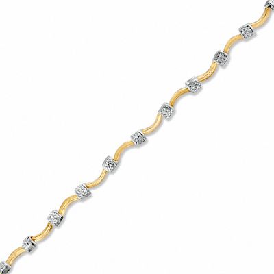 10K Two-Tone Gold Curve Station Stampato Bracelet