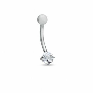 014 Gauge Curved Barbell with Cubic Zirconia in 14K White Gold