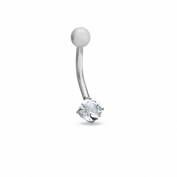 014 Gauge Curved Barbell with Cubic Zirconia in 14K White Gold