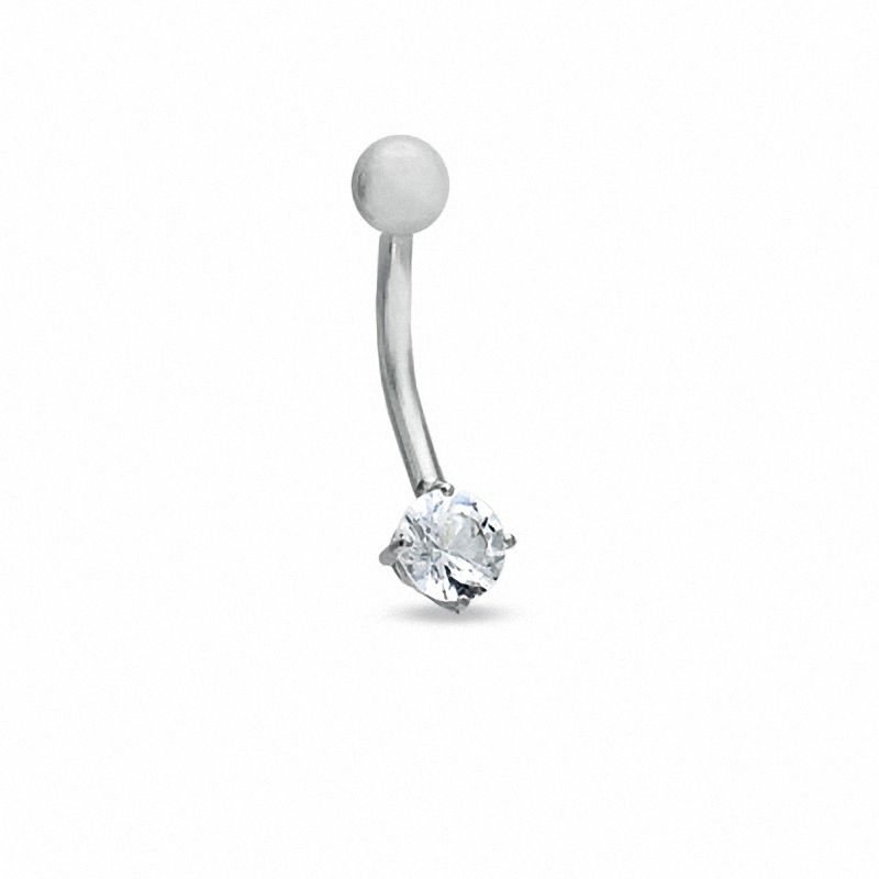 014 Gauge Curved Barbell with Cubic Zirconia in 14K White Gold|Peoples Jewellers