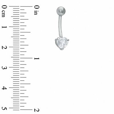 014 Gauge Belly Button Ring with Heart-Shaped Cubic Zirconia in 14K White Gold