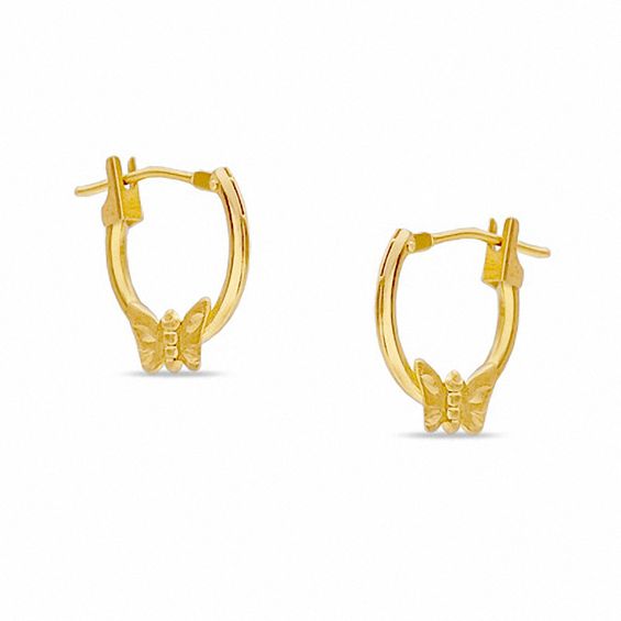 14K Gold Hoop Earrings with Butterfly