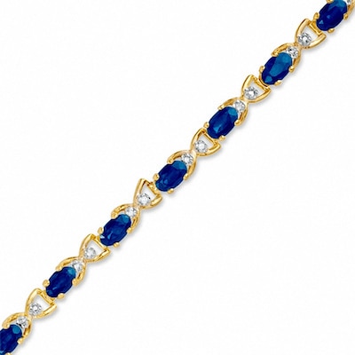 Oval Sapphire and Diamond Accent X Bracelet in 10K Gold - 7.25"