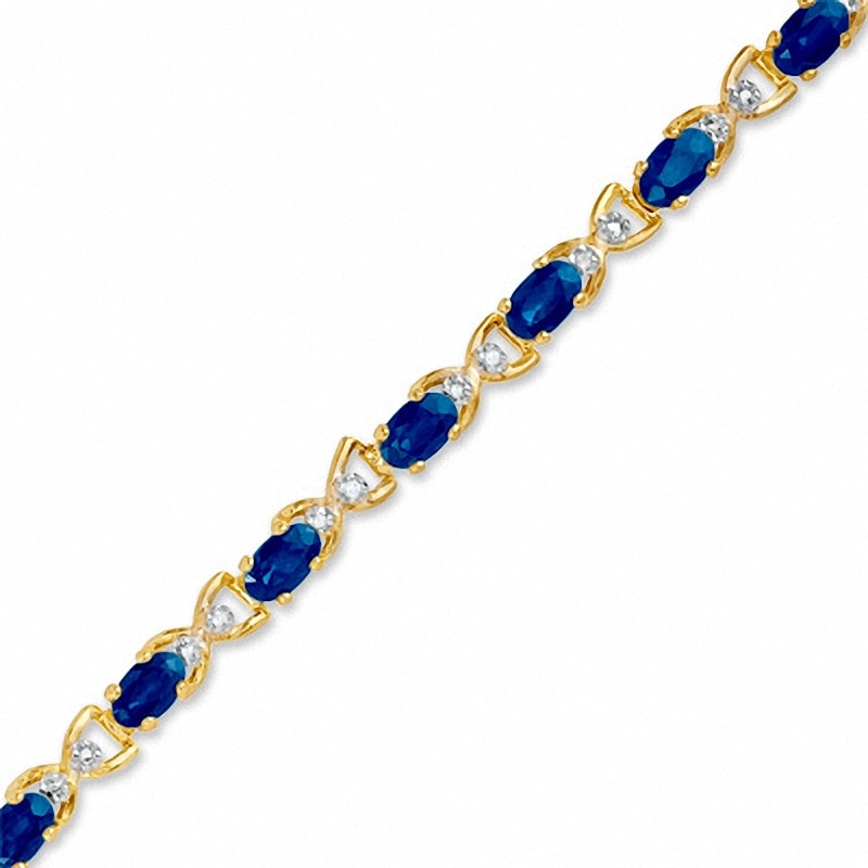 Oval Sapphire and Diamond Accent X Bracelet in 10K Gold - 7.25"|Peoples Jewellers