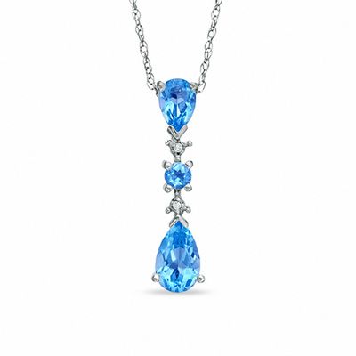 Pear-Shaped Blue Topaz and Diamond Accent Pendant in 10K White Gold