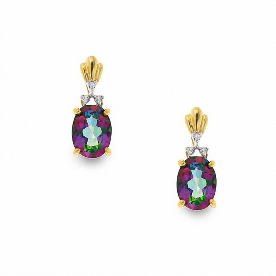 Oval Mystic Fire® Topaz Earrings in 10K Gold with Diamond Accents