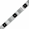 Thumbnail Image 0 of Men's Black Onyx and Diamond Accent Expansion Bracelet in Stainless Steel and 14K White Gold - 9.50"