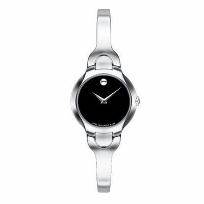 Ladies' Movado Kara™ Stainless Steel Bangle Watch with Black Dial (Model: 0605247)