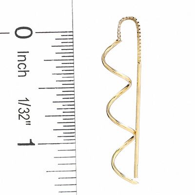 14K Gold Wavy Stick Threader Earrings