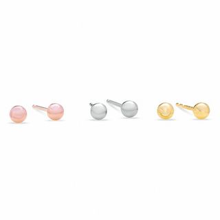 Three-Piece 3.0mm Ball Stud Earrings Set in 14K Tri-Coloured Gold