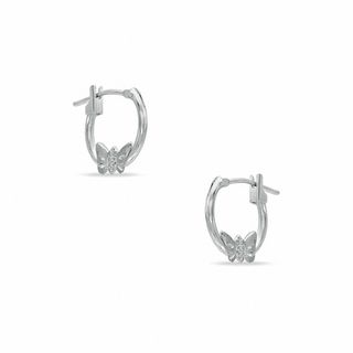 14K White Gold 12.0mm Hoop with Butterfly Earrings