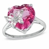 Heart-Shaped Pink Topaz, White Topaz, and Diamond Accent Ring in 10K White Gold