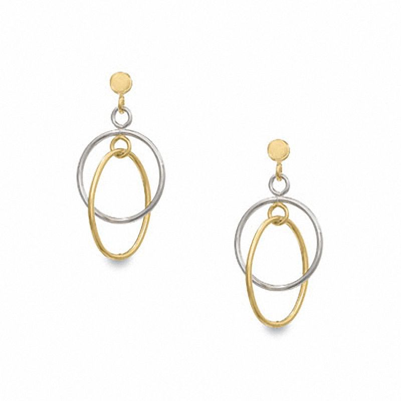 14K Two-Tone Gold Oval and Circle Drop Earrings