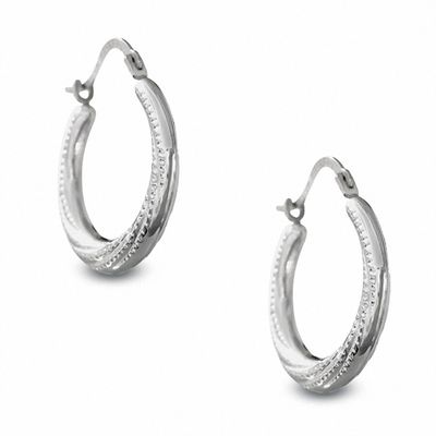 14K White Gold Small Swirl and Bead Creole Hoop Earrings