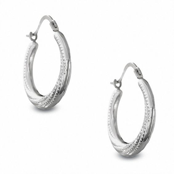 14K White Gold Small Swirl and Bead Creole Hoop Earrings | Peoples ...
