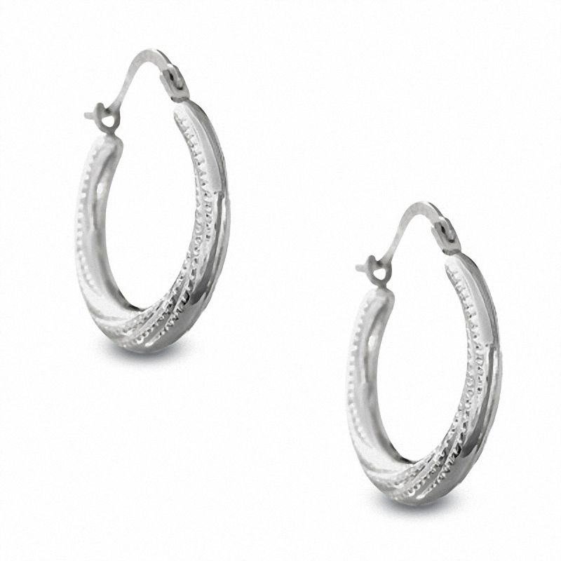 14K White Gold Small Swirl and Bead Creole Hoop Earrings|Peoples Jewellers