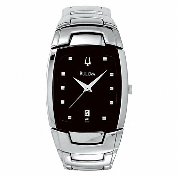 Men's Bulova Watch With Tonneau Black Dial (Model: 96G46)