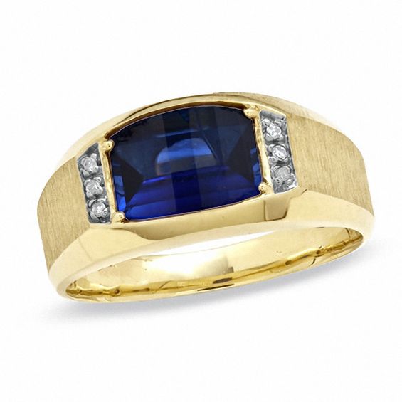 Men's Lab-Created Blue Sapphire Luxury Fit Ring in 10K Gold with ...