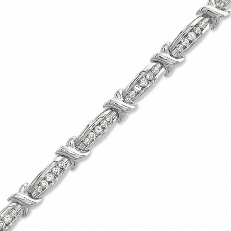 1.00 CT. T.W. Diamond Channel "X" Bracelet in 10K White Gold