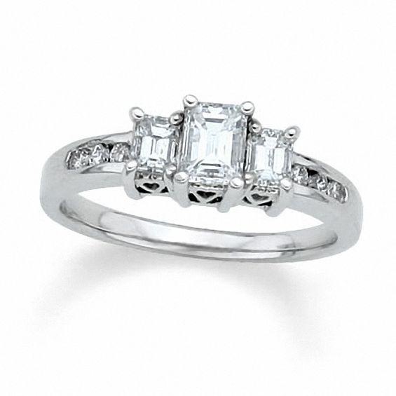 1.00 CT. T.W. Emerald-Cut Diamond Three Stone Ring in 14K White Gold