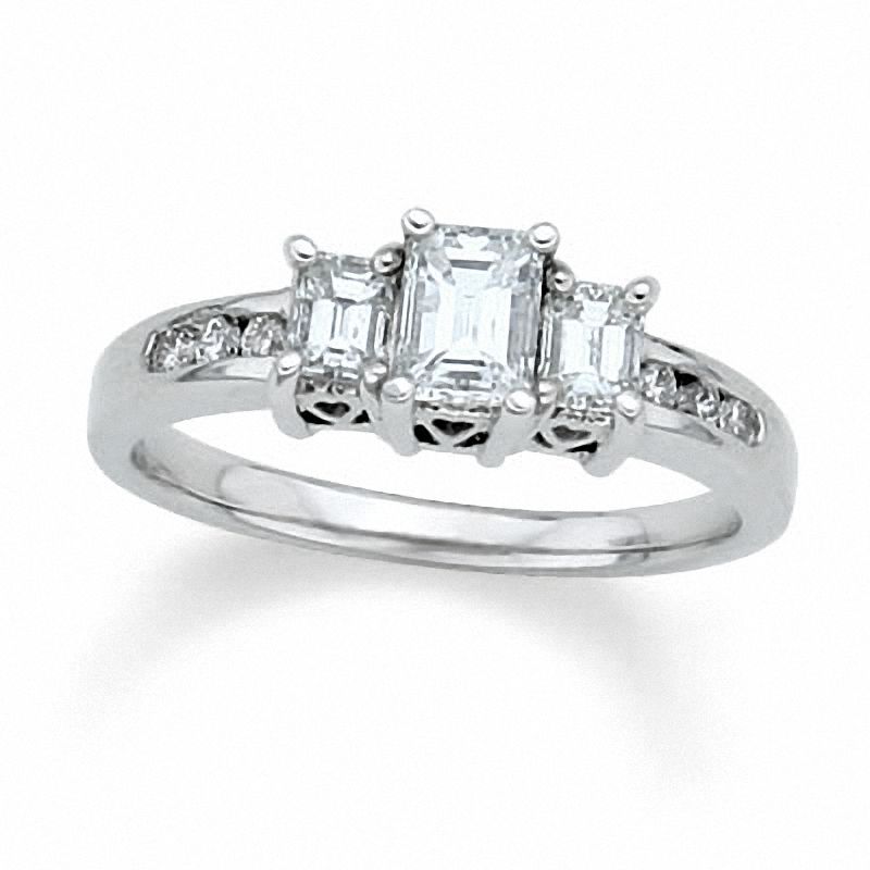 1.00 CT. T.W. Emerald-Cut Diamond Three Stone Ring in 14K White Gold|Peoples Jewellers
